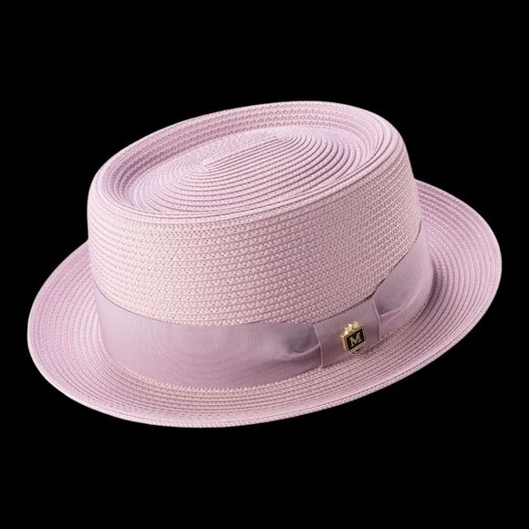 MONTIQUE MEN'S SOLID MAUVEGreat for both casual and form STRAW PORK PIE HAT. H95 - Picture 1 of 2
